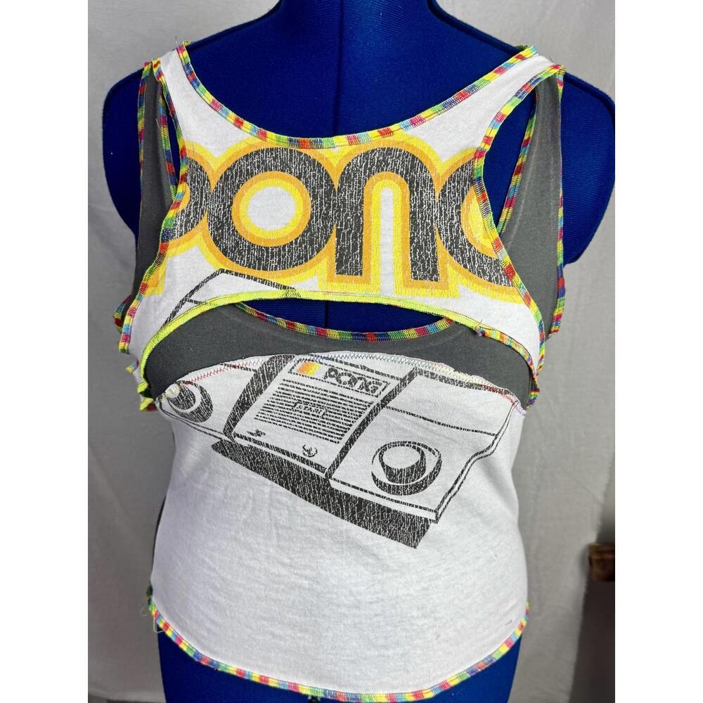 upcycled pong tank top retro arcade graphic cutout back gamer rave festival